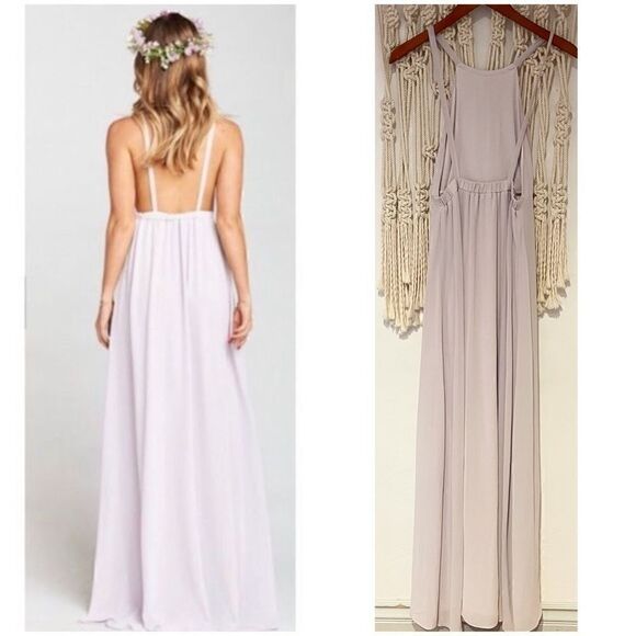 Show Me Your Mumu Maxi Dress MED Chiffon Lilac High Neck Bridesmaids “Amanda” - Picture 2 of 10